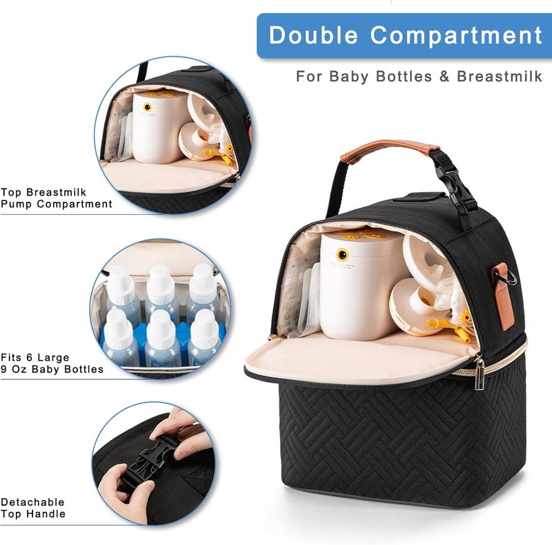 Docami Breastmilk Cooler Bag with Ice Pack & Mat Fit 6 Bottles Up to 9 Ounce, Breast Milk Pump Cooler Bag for Moms Daycare,Work&Travel, Black - Image 2